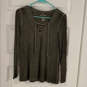 American Eagle Soft & Sexy Olive Lace-Up Top